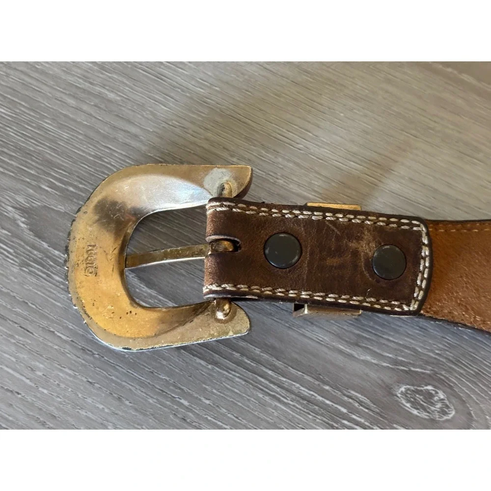 VTG Tony Lama Small Western Leather Belt Brass Buckle Sundance Western‎ Style